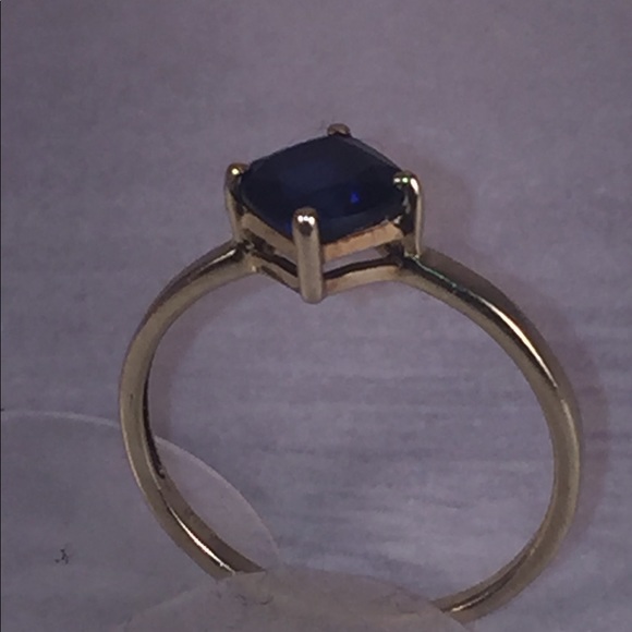 Jewelry - Solid 10K Square-Cut Sapphire Ring